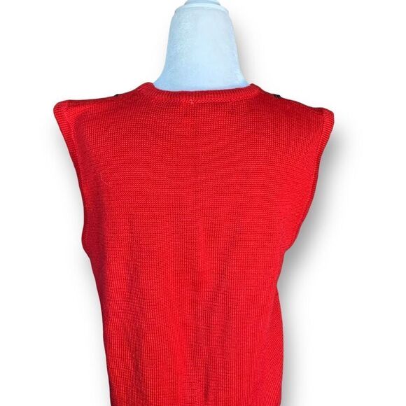 Vintage 90s Embroidered Sweater Vest Red Beaded Dark Floral Printed Knit Vneck - Picture 4 of 9